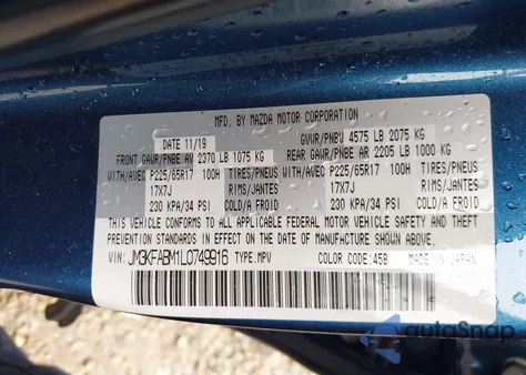 2020 Mazda Cx-5 Sport z USA, uszkodzony, nr VIN JM3KFABM1L0749916